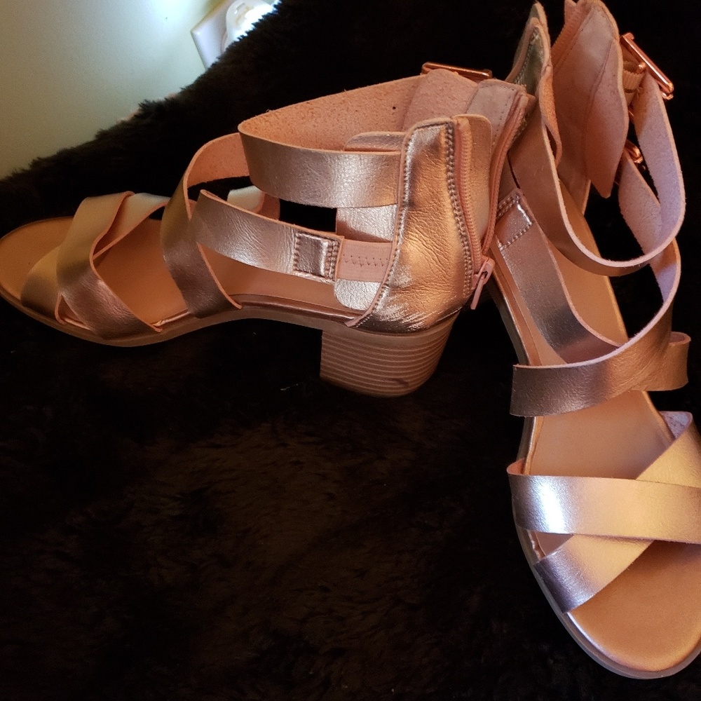 Rose Gold Block Heel Sandals